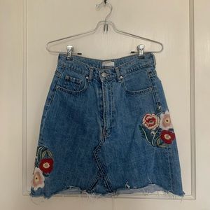 Zara Premium Denim Floral Embroidered Skirt